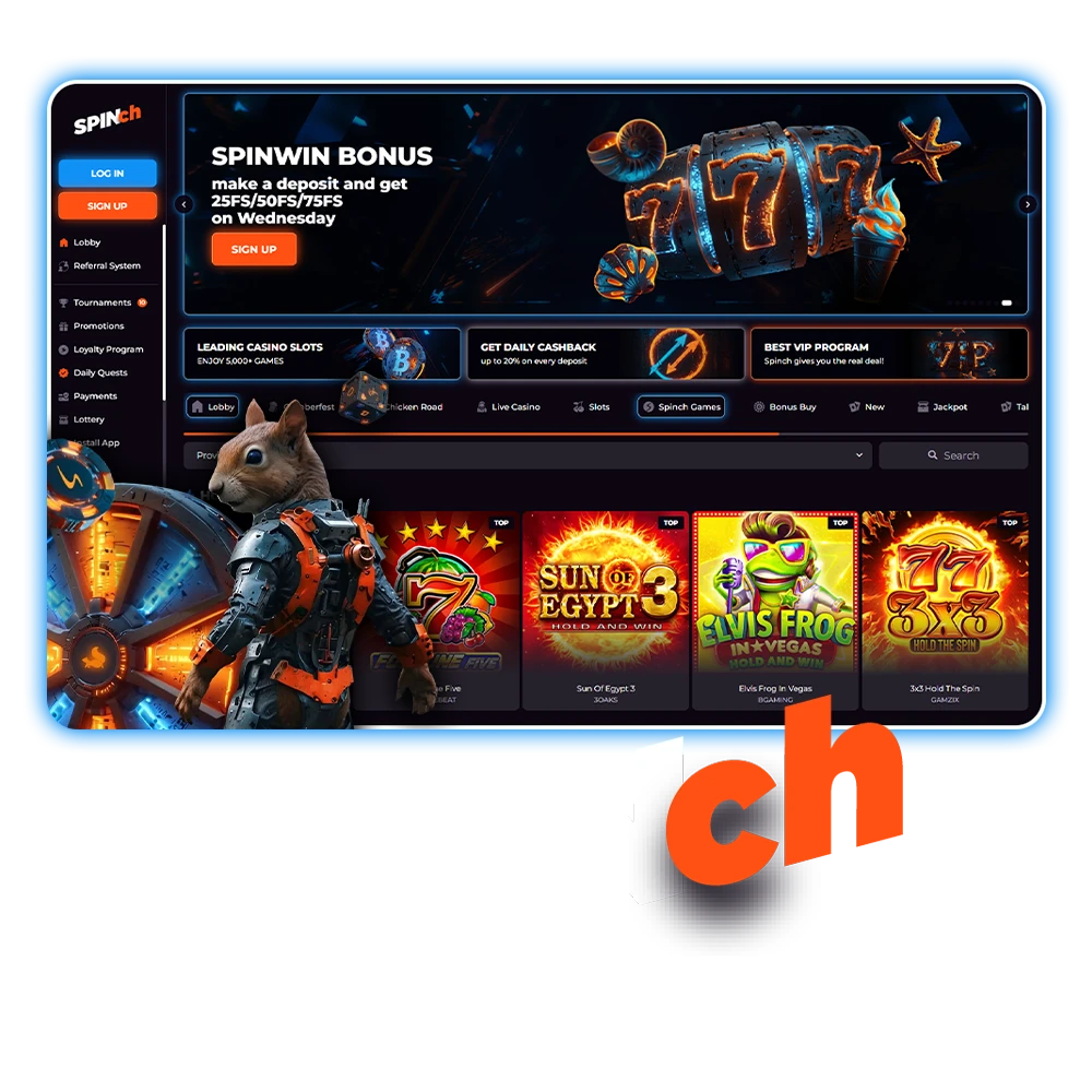 Spinch online casino in Ireland with slots, roulette, blackjack; mobile app; 100% up to £2,000 + 100 FS welcome offer.